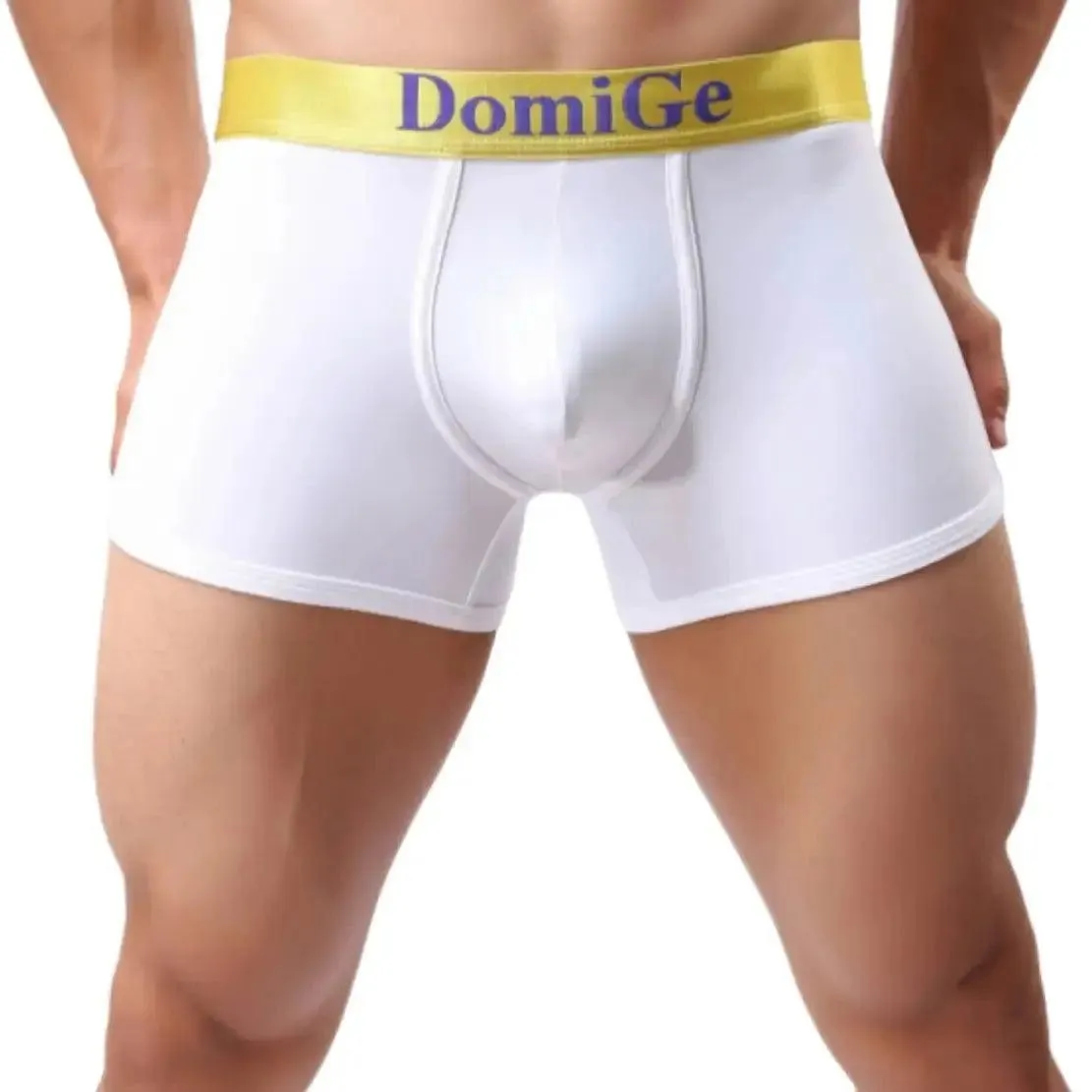 DomiGe Men's Mid-Waist Boxer Briefs U-Pouch Elastic Waistband Male Underwear