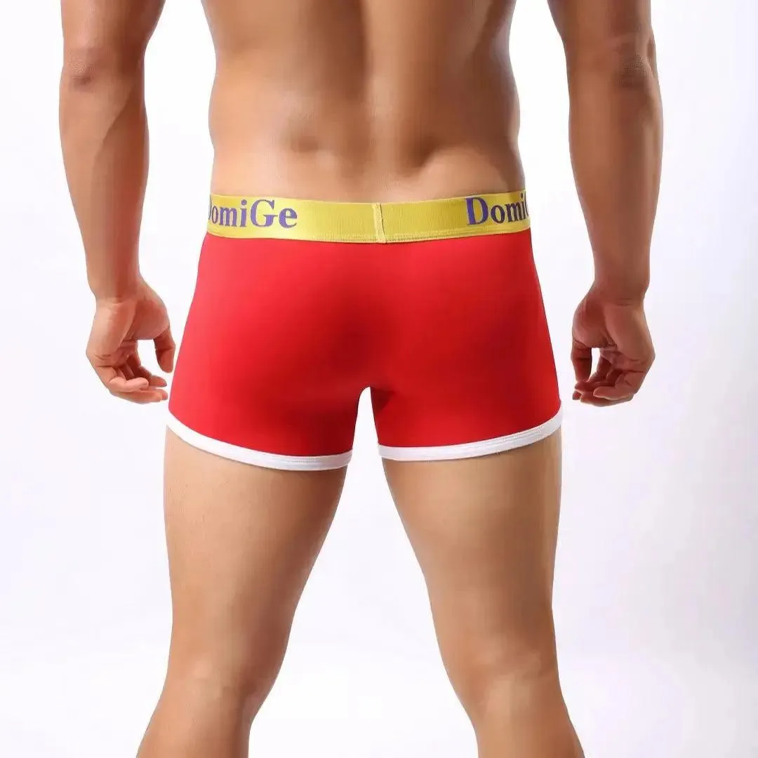 DomiGe Men's Mid-Waist Boxer Briefs U-Pouch Elastic Waistband Male Underwear