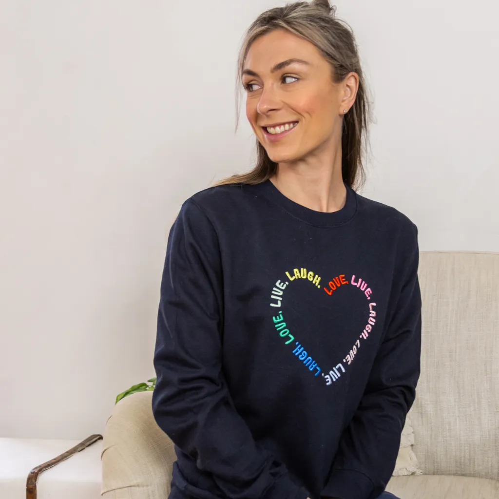 Embroidered Live Love Laugh Navy Sweatshirt