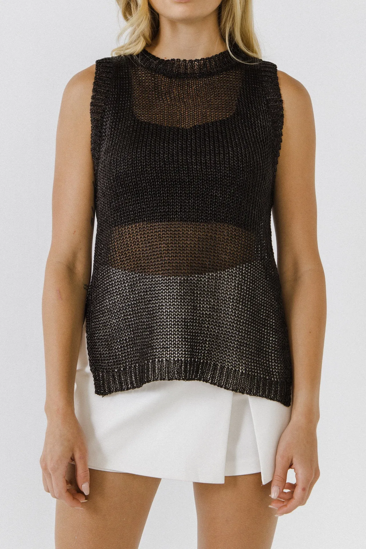 Endless Rose - Sleeveless Knit Sheer Top With Back Keyhole