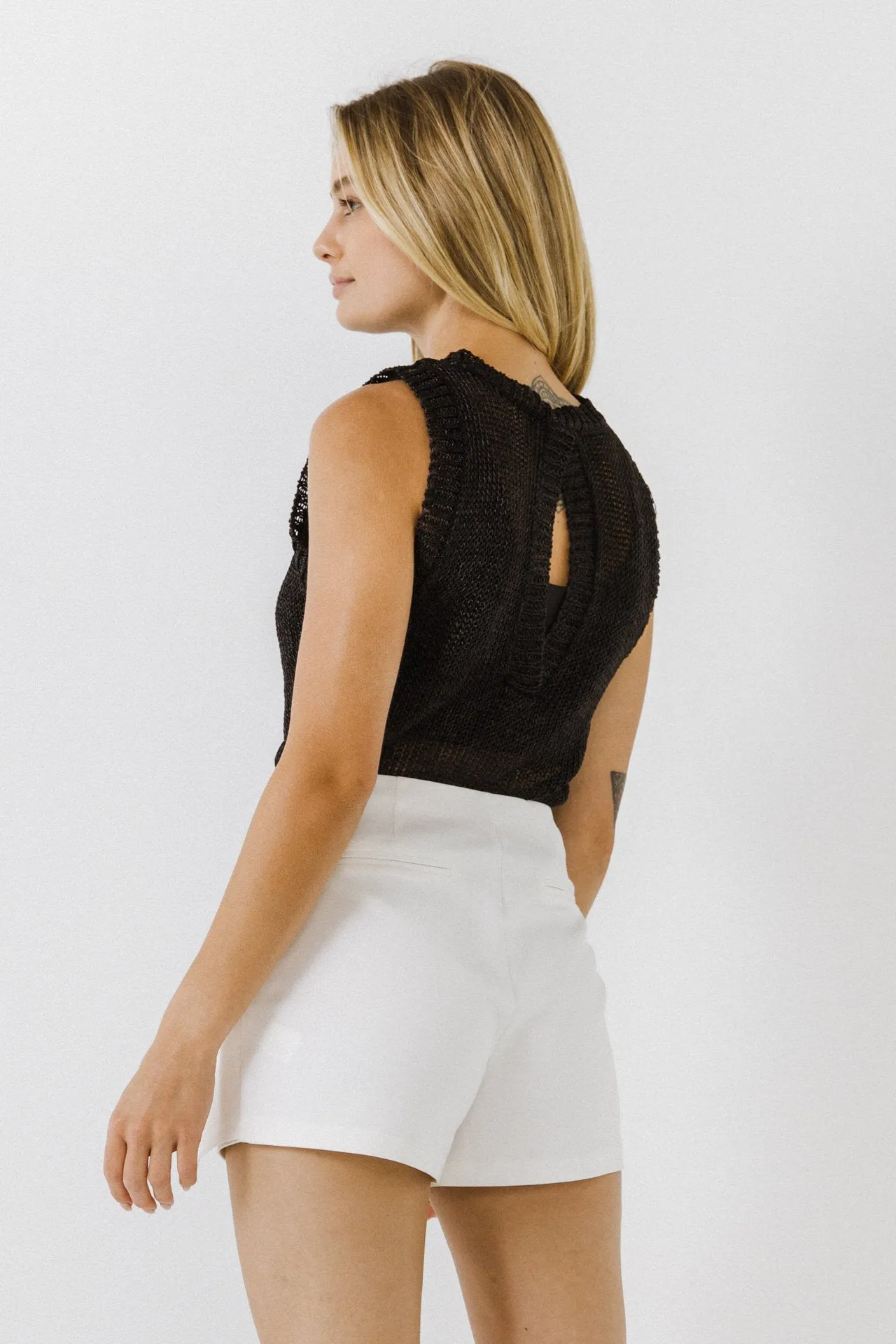 Endless Rose - Sleeveless Knit Sheer Top With Back Keyhole