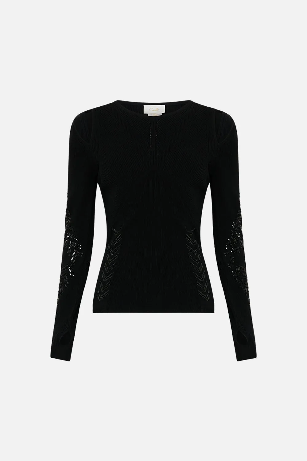 ENGINEERED CUT OUT LONG SLEEVE  KNIT TOP CARTOUCHE KINGDOM