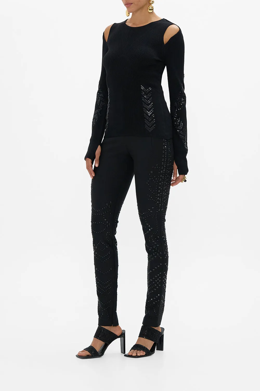 ENGINEERED CUT OUT LONG SLEEVE  KNIT TOP CARTOUCHE KINGDOM