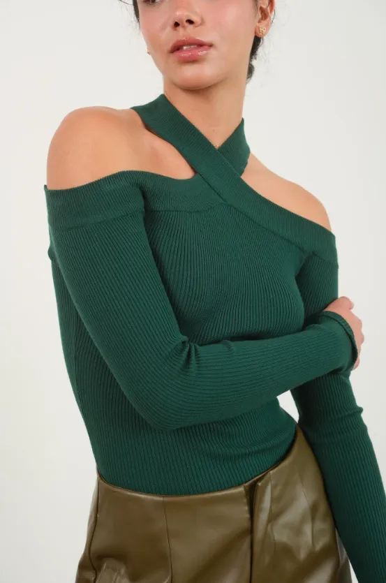 Esme Ribbed Halter Off Shoulder Top