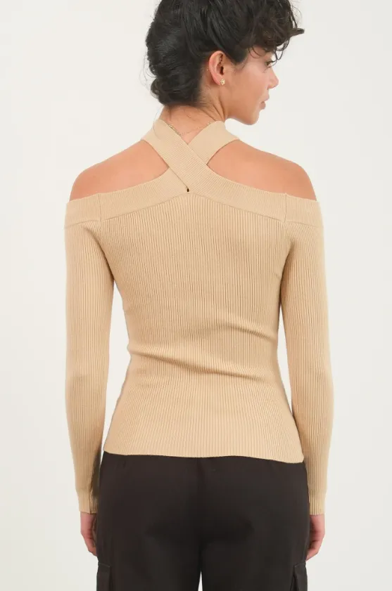 Esme Ribbed Halter Off Shoulder Top