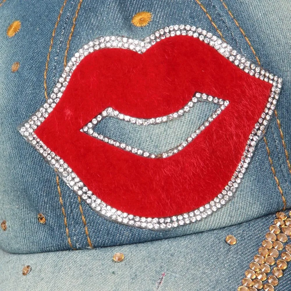 Fabseasons Light Blue LOVE Studded Cap for Women and Girls, Adjustable strap