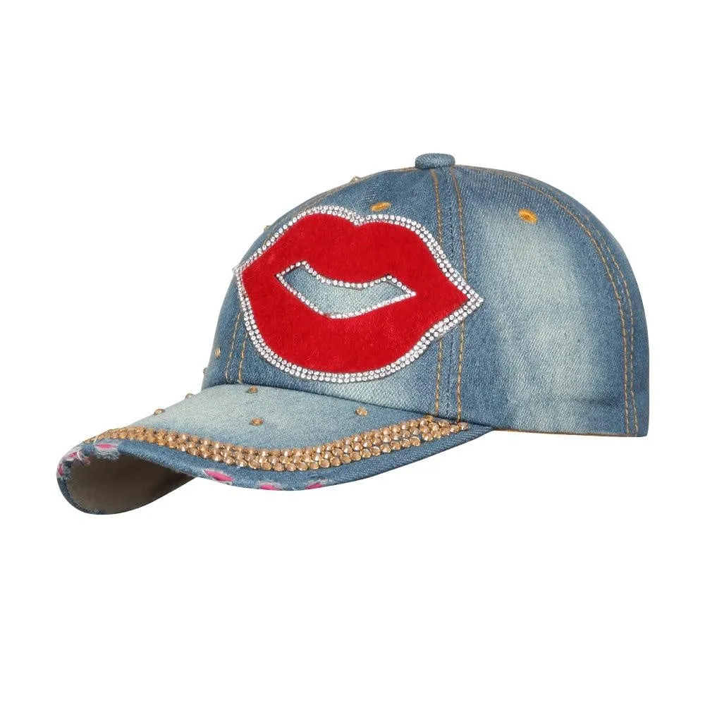 Fabseasons Light Blue LOVE Studded Cap for Women and Girls, Adjustable strap