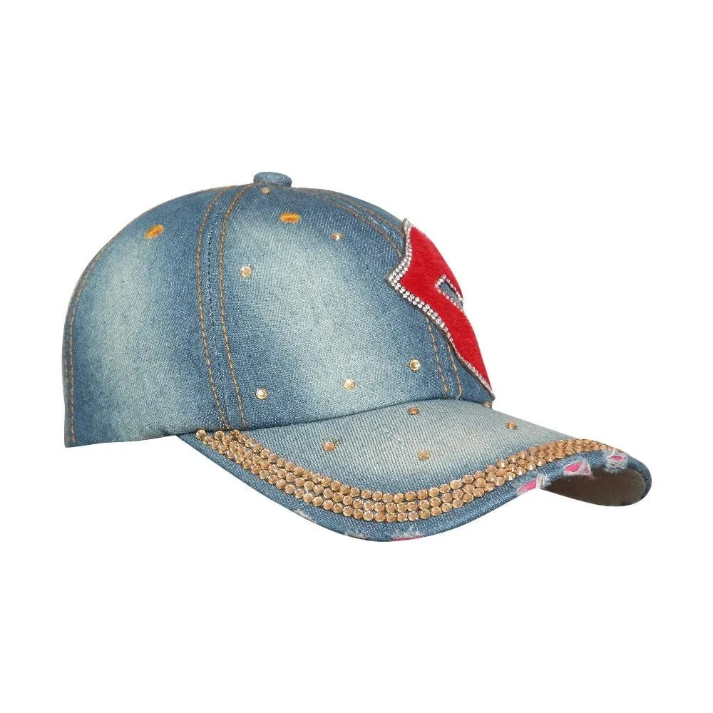 Fabseasons Light Blue LOVE Studded Cap for Women and Girls, Adjustable strap