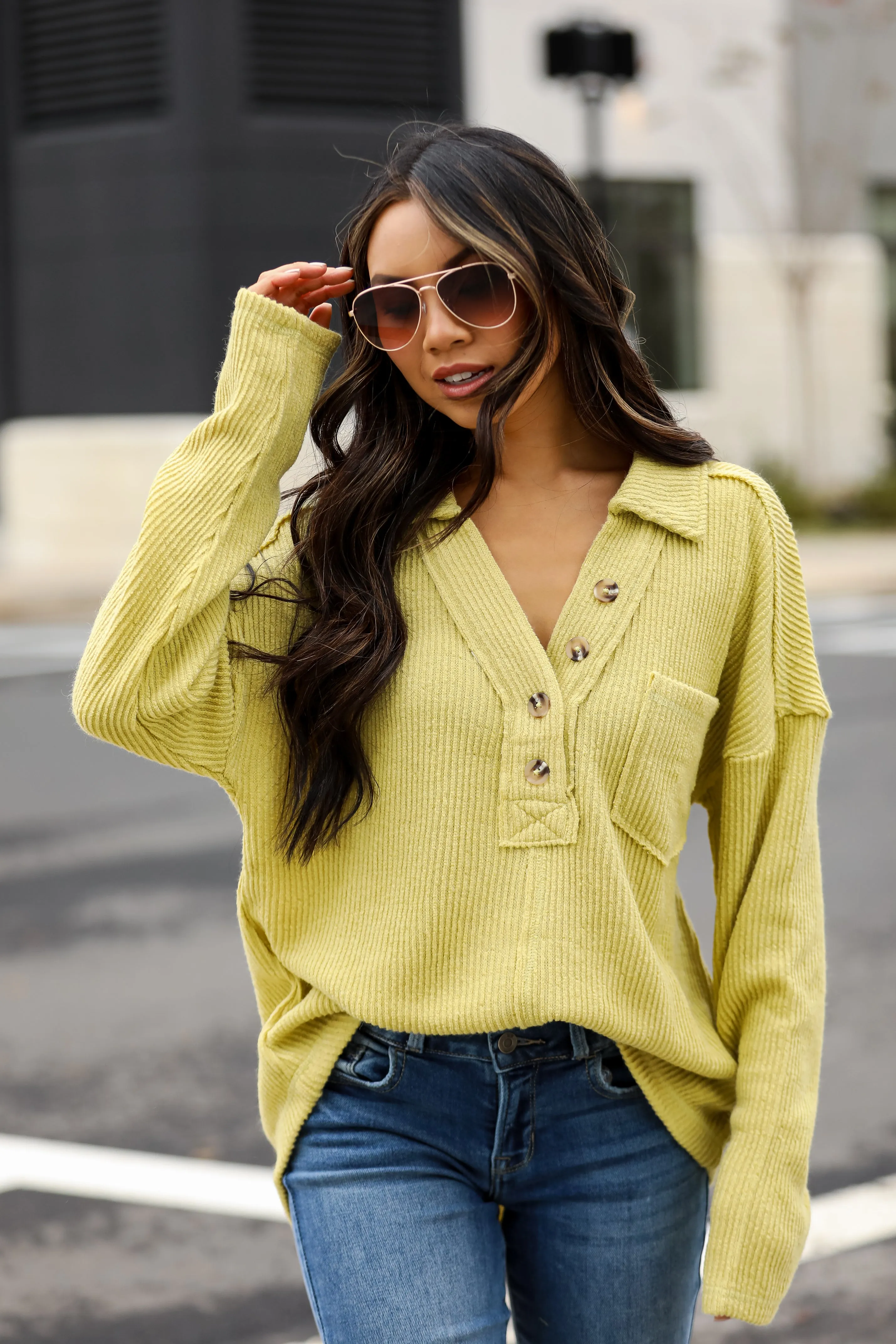 FINAL SALE - Alice Collared Henley Knit Top - DOORBUSTER
