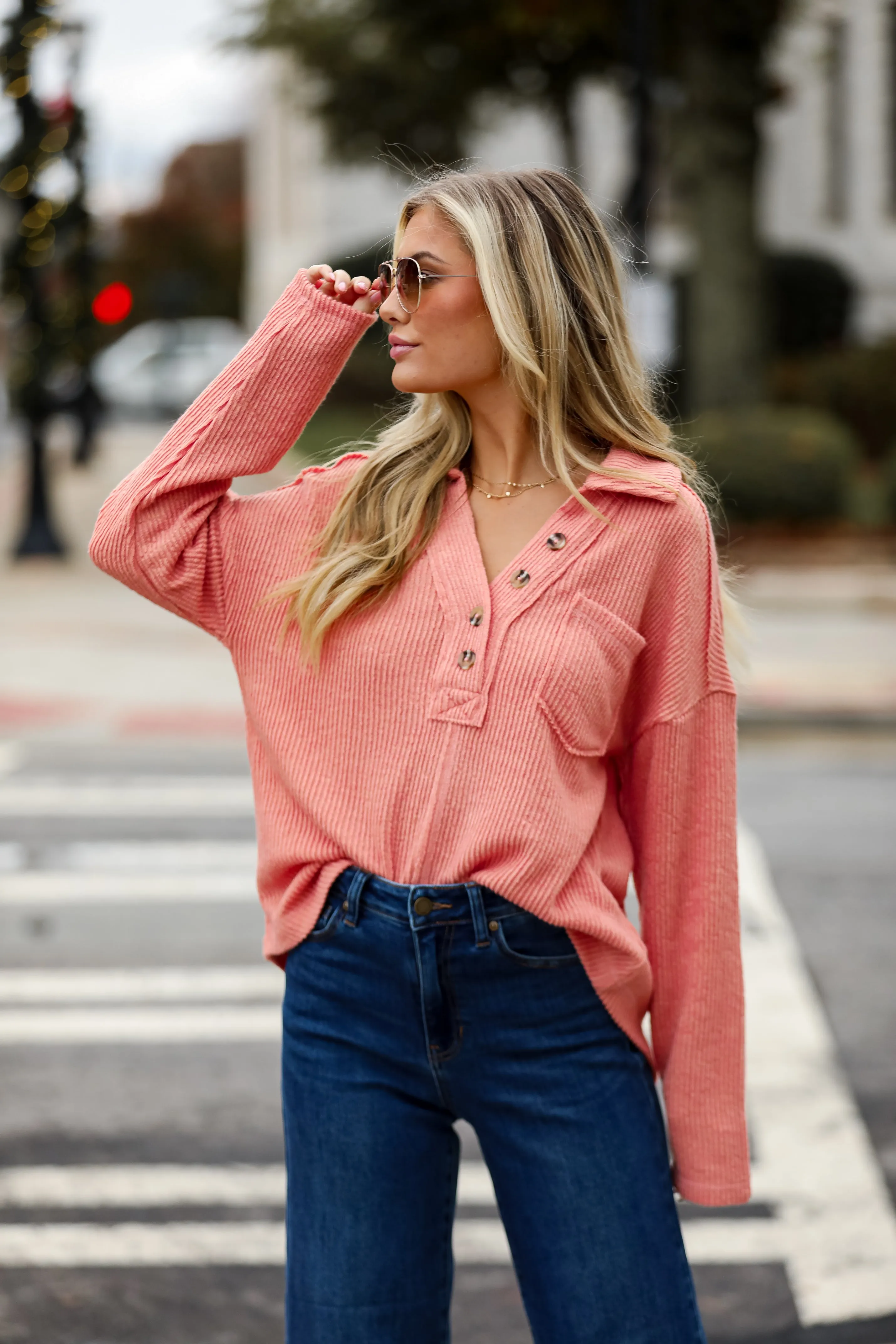 FINAL SALE - Alice Collared Henley Knit Top - DOORBUSTER