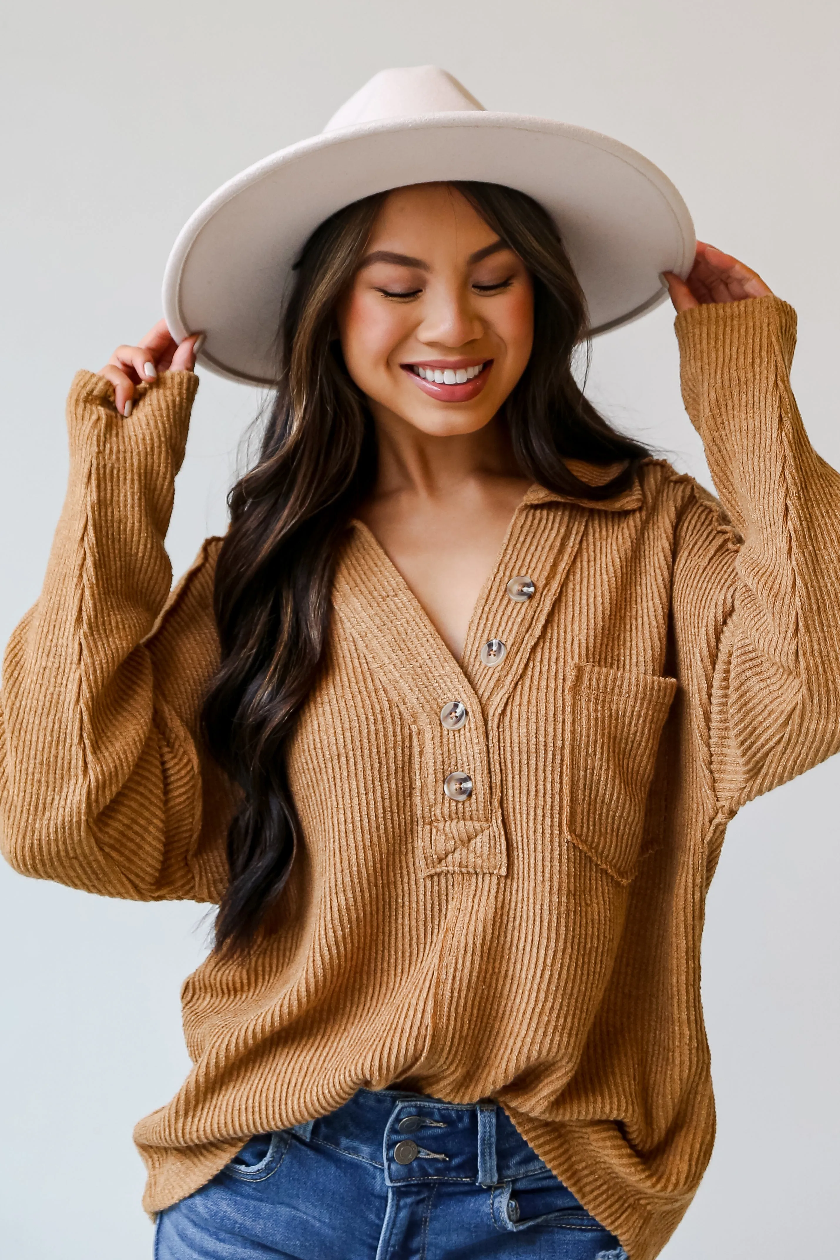 FINAL SALE - Alice Collared Henley Knit Top - DOORBUSTER