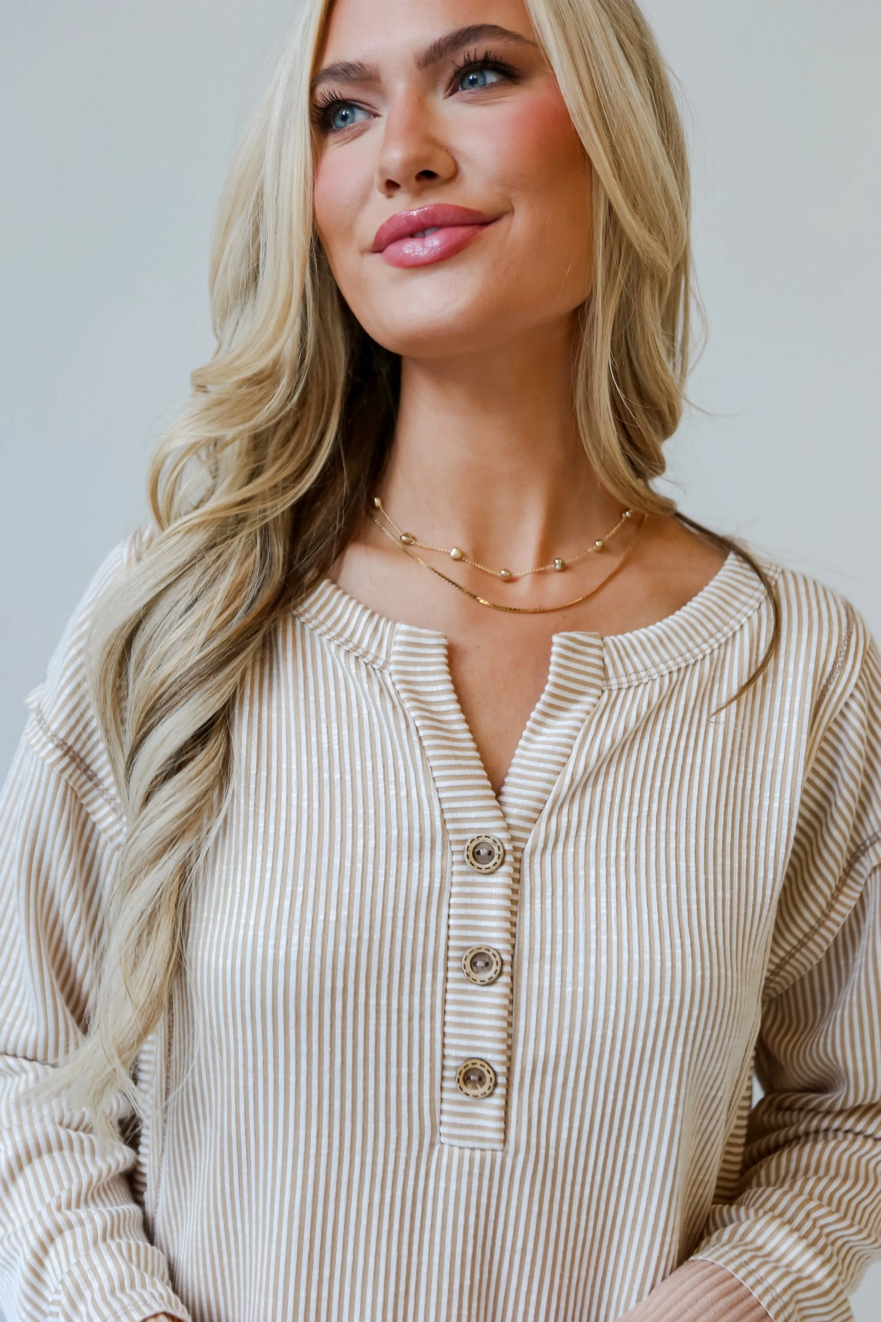 FINAL SALE - Easy Essential Taupe Striped Ribbed Knit Top