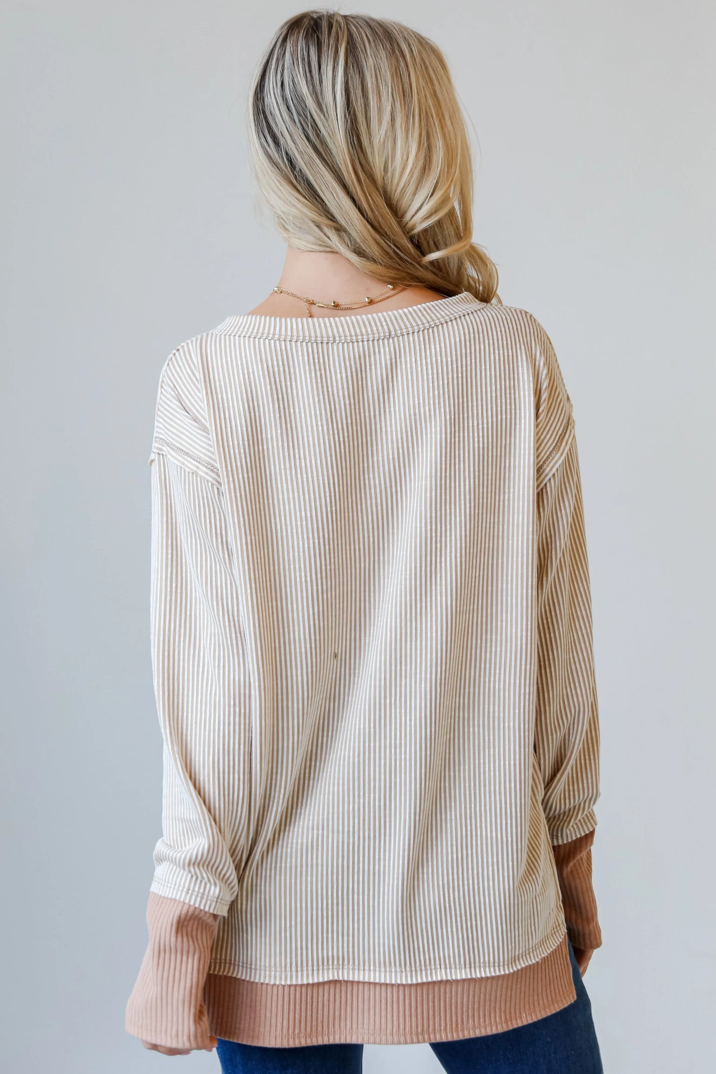 FINAL SALE - Easy Essential Taupe Striped Ribbed Knit Top