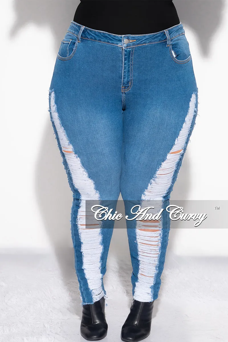 Final Sale Plus Size Jeans with Distressed Sides in Denim