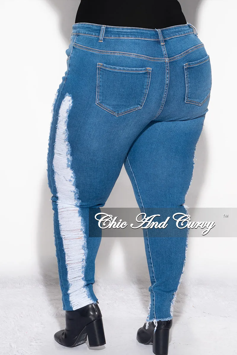 Final Sale Plus Size Jeans with Distressed Sides in Denim