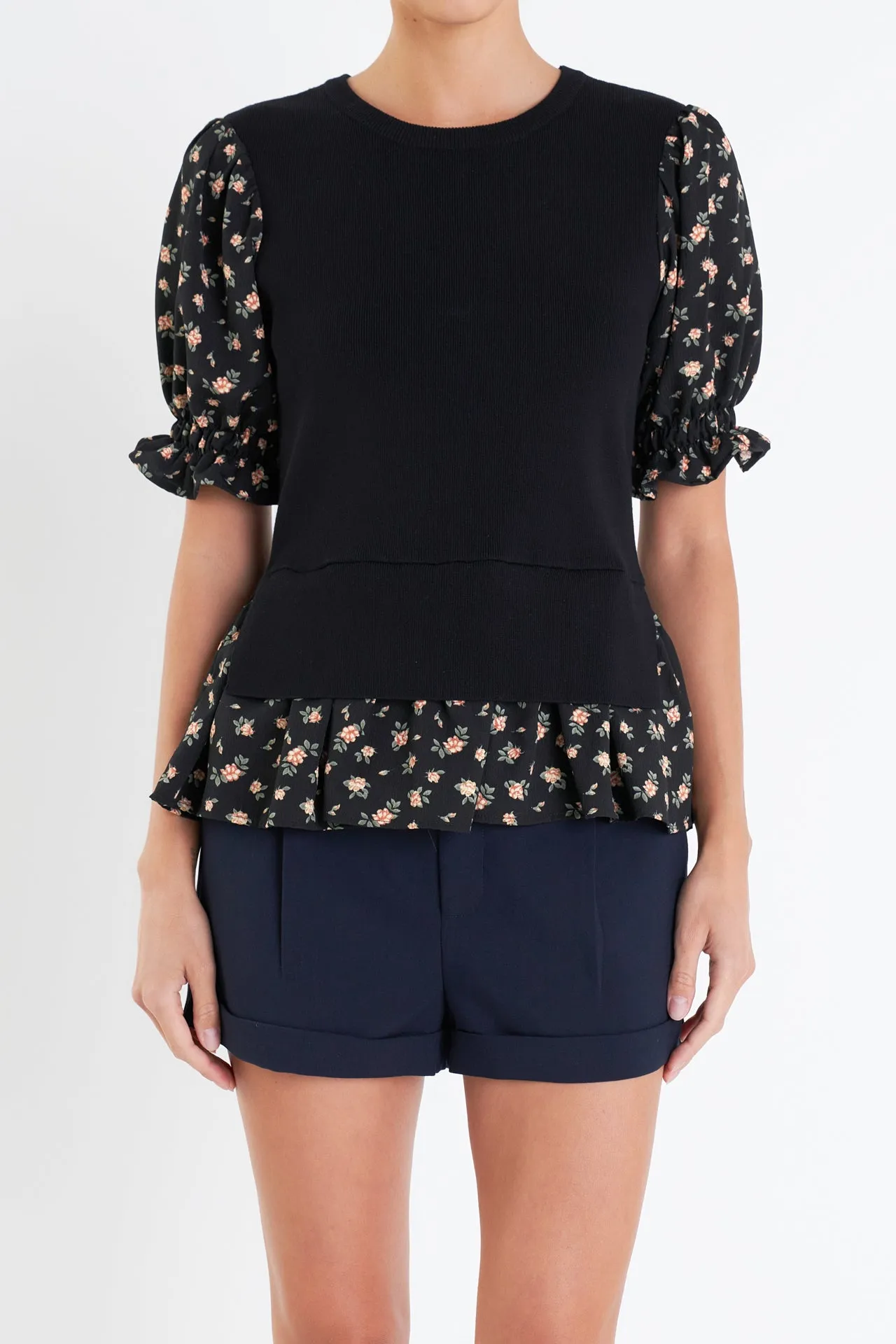 Floral Mixed Knit Top