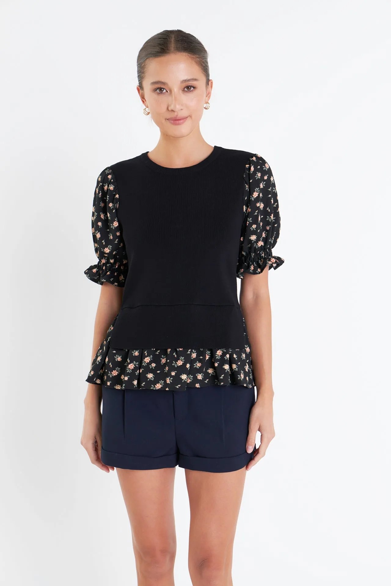 Floral Mixed Knit Top
