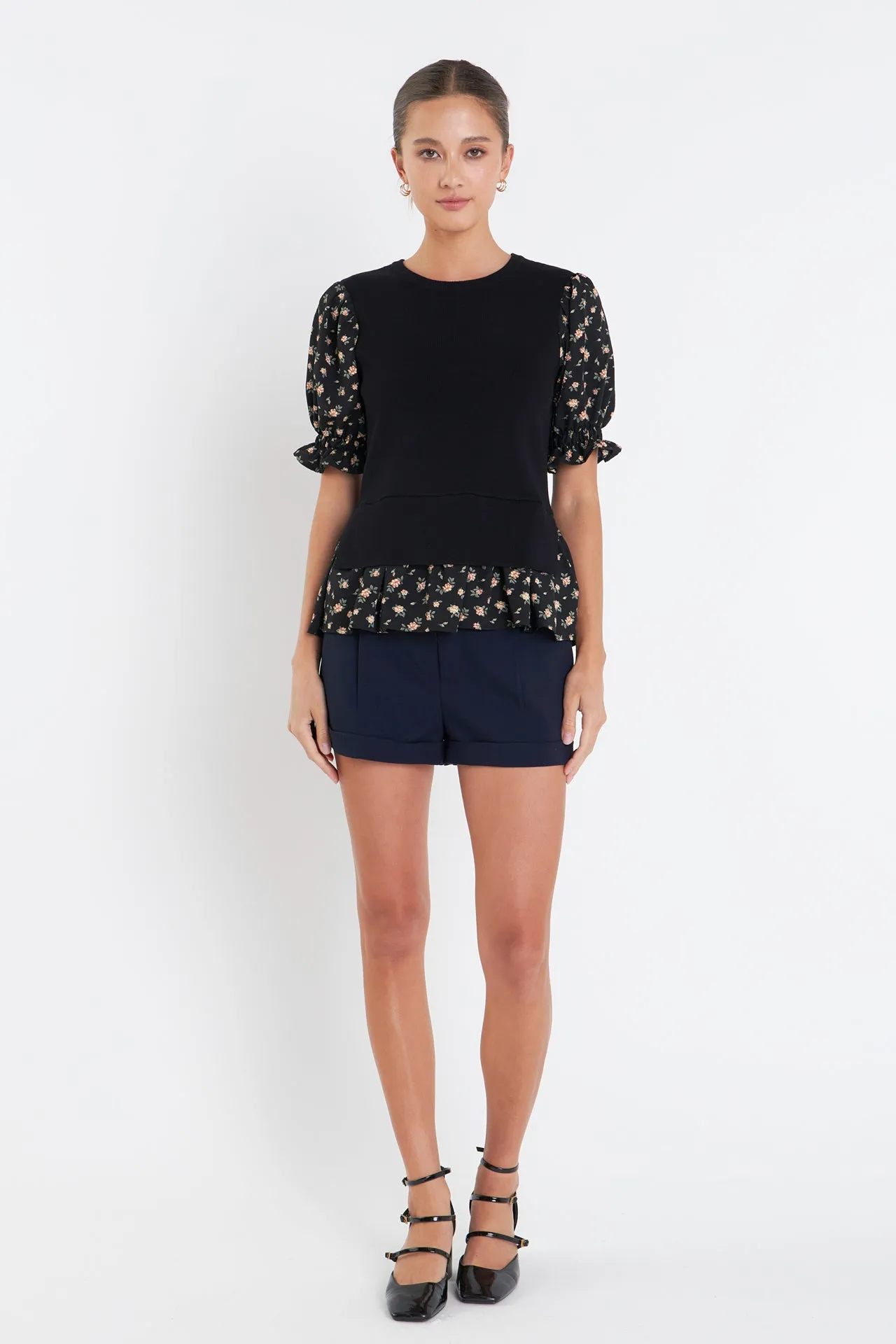 Floral Mixed Knit Top
