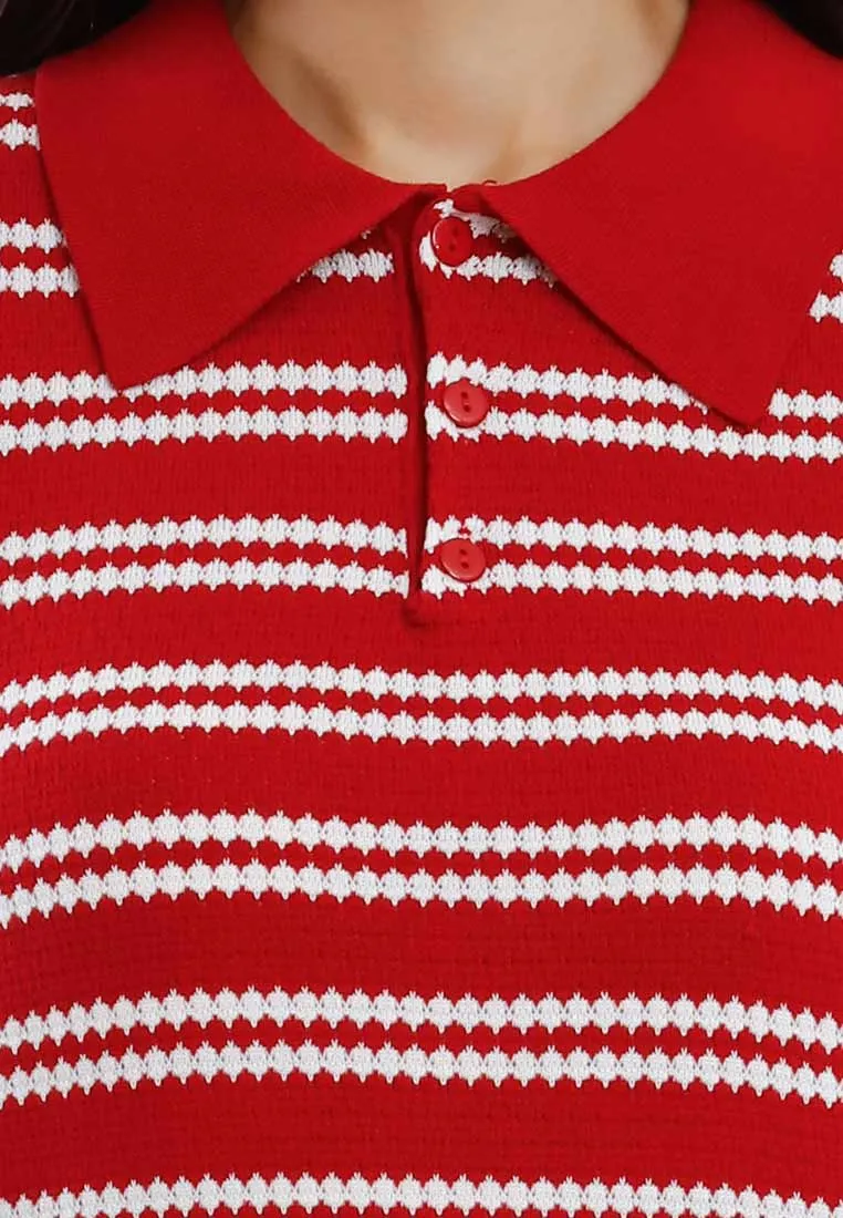 Forest Ladies Polo Knit Top Women Short Sleeve Pointelle Knit Top - 822493