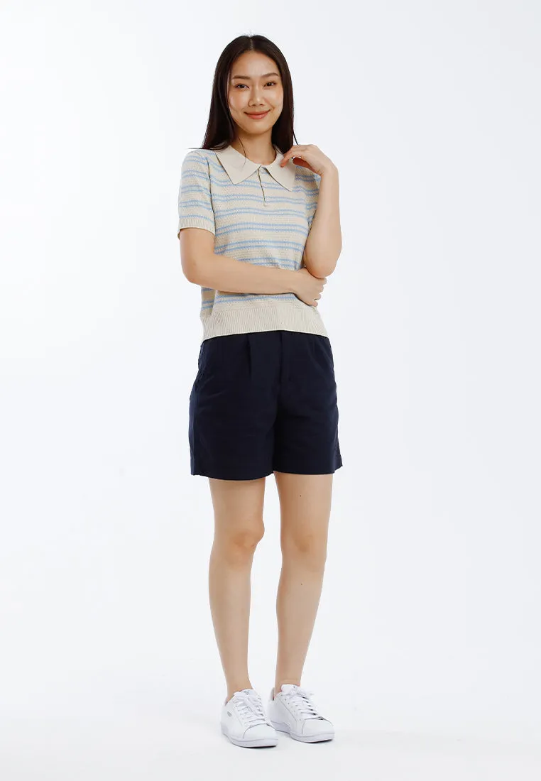 Forest Ladies Polo Knit Top Women Short Sleeve Pointelle Knit Top - 822493
