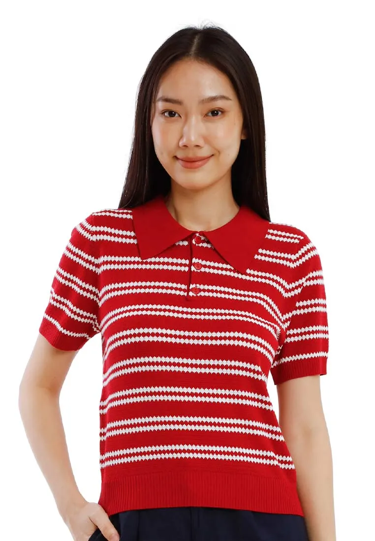 Forest Ladies Polo Knit Top Women Short Sleeve Pointelle Knit Top - 822493