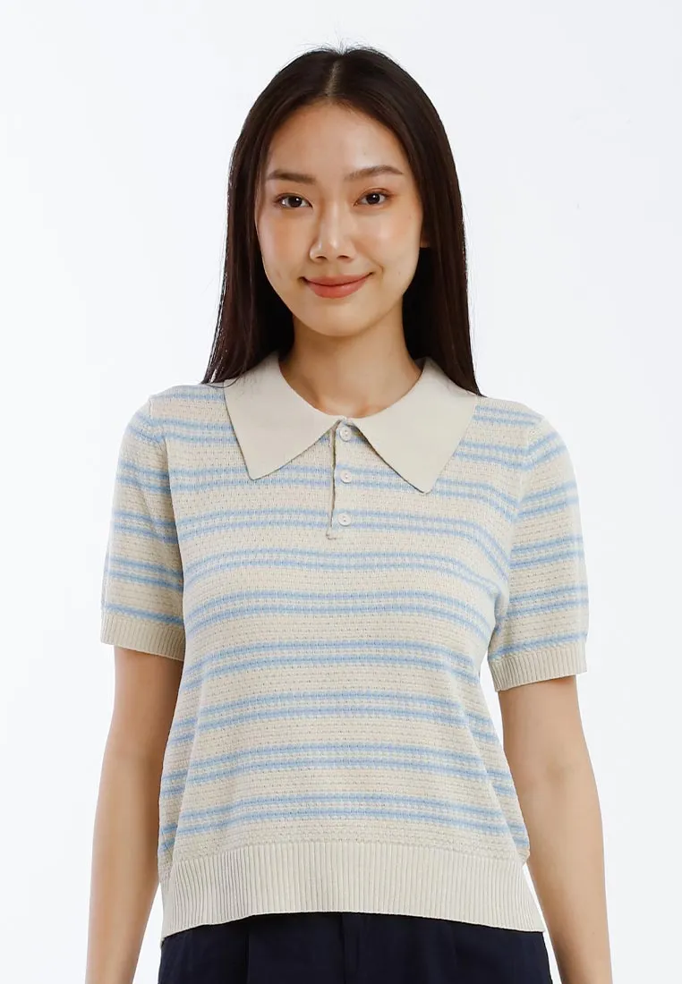 Forest Ladies Polo Knit Top Women Short Sleeve Pointelle Knit Top - 822493