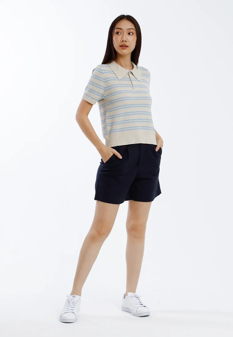 Forest Ladies Polo Knit Top Women Short Sleeve Pointelle Knit Top - 822493