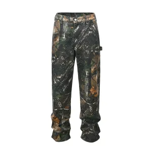 Forest tree camouflage print carpenter jean