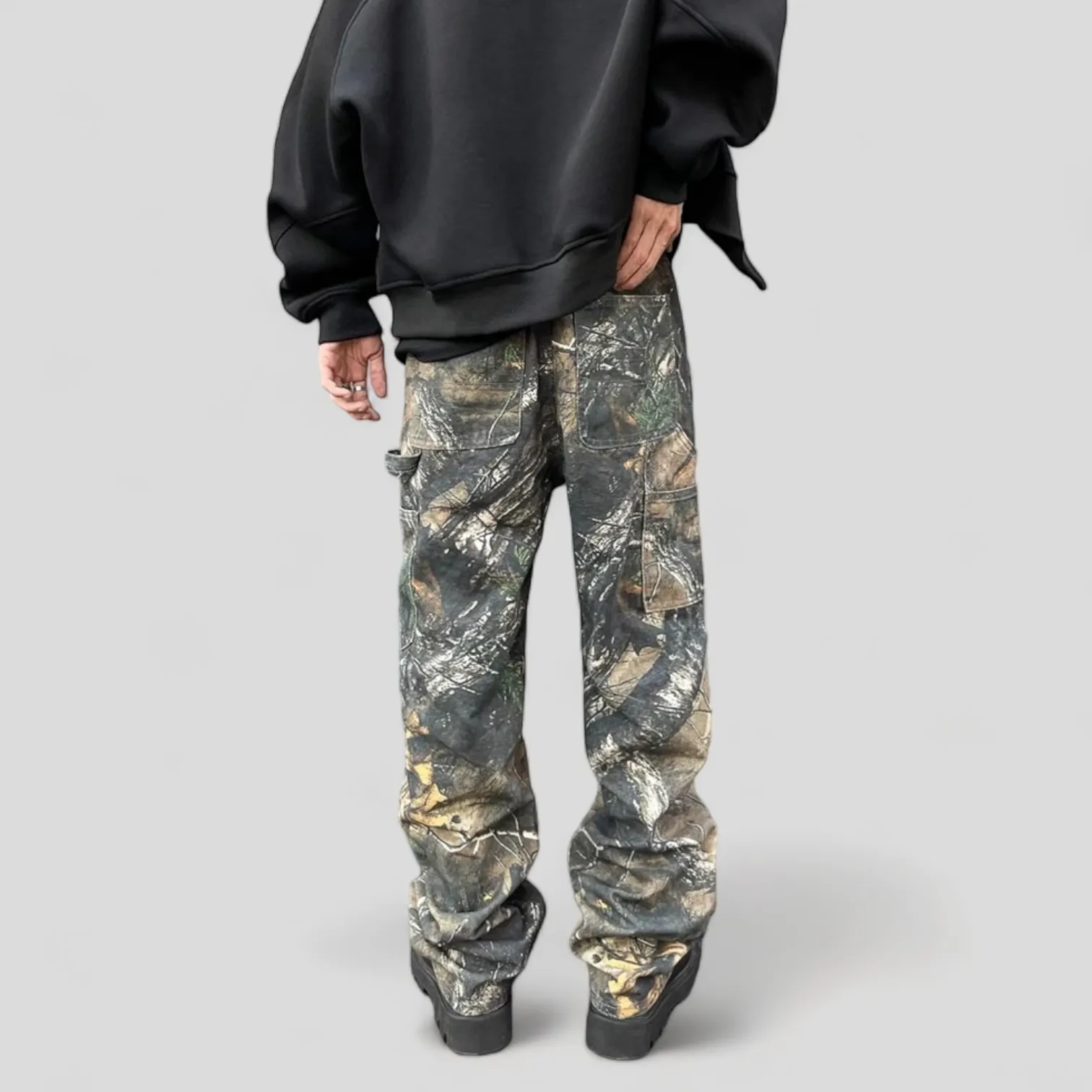Forest tree camouflage print carpenter jean