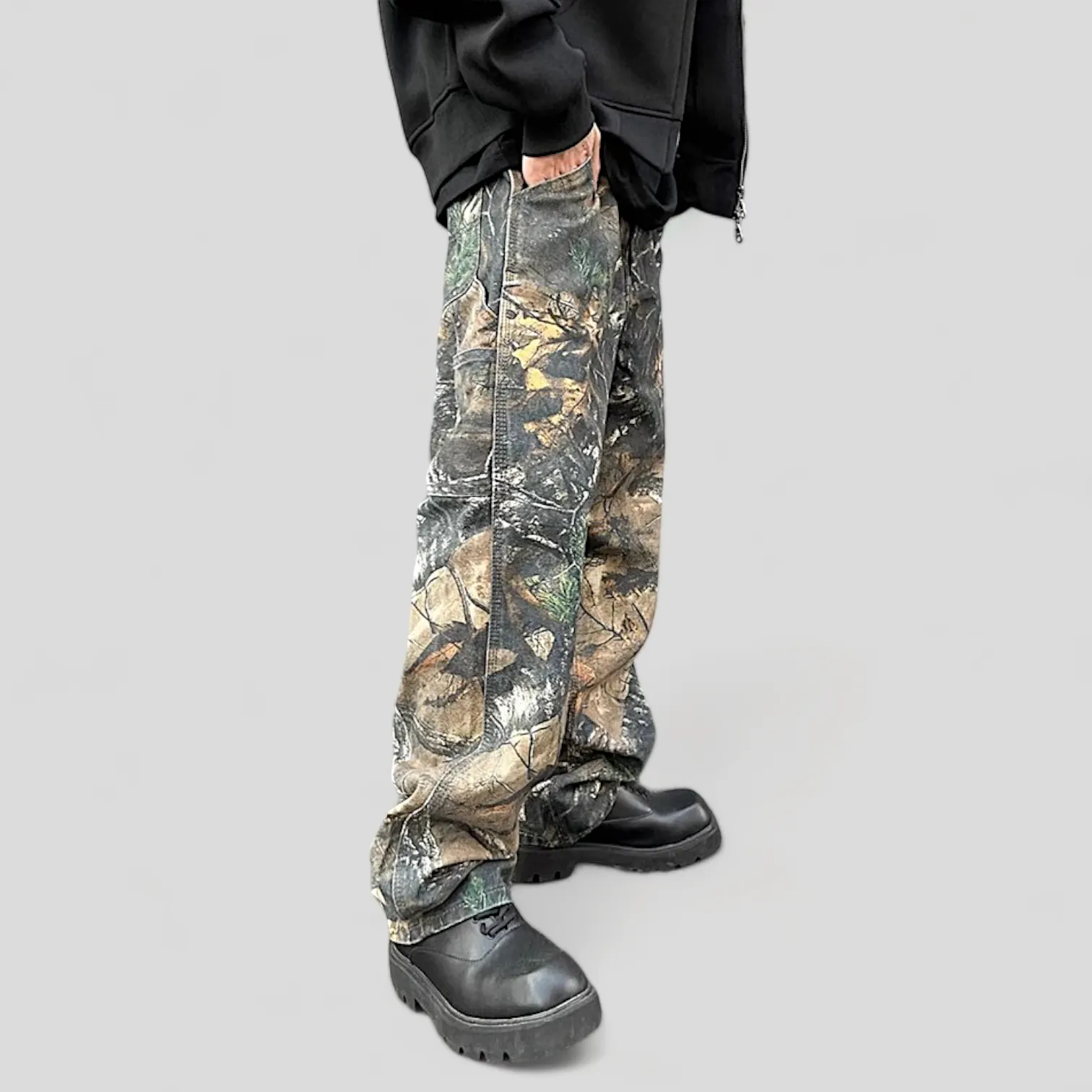 Forest tree camouflage print carpenter jean