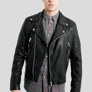 Frankie Black Biker Leather Jacket for Men