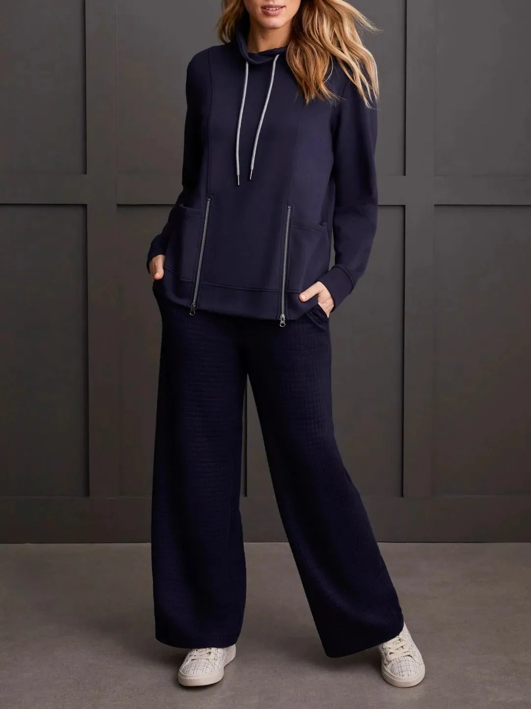 Funnel Neck Top with Pockets - Navy