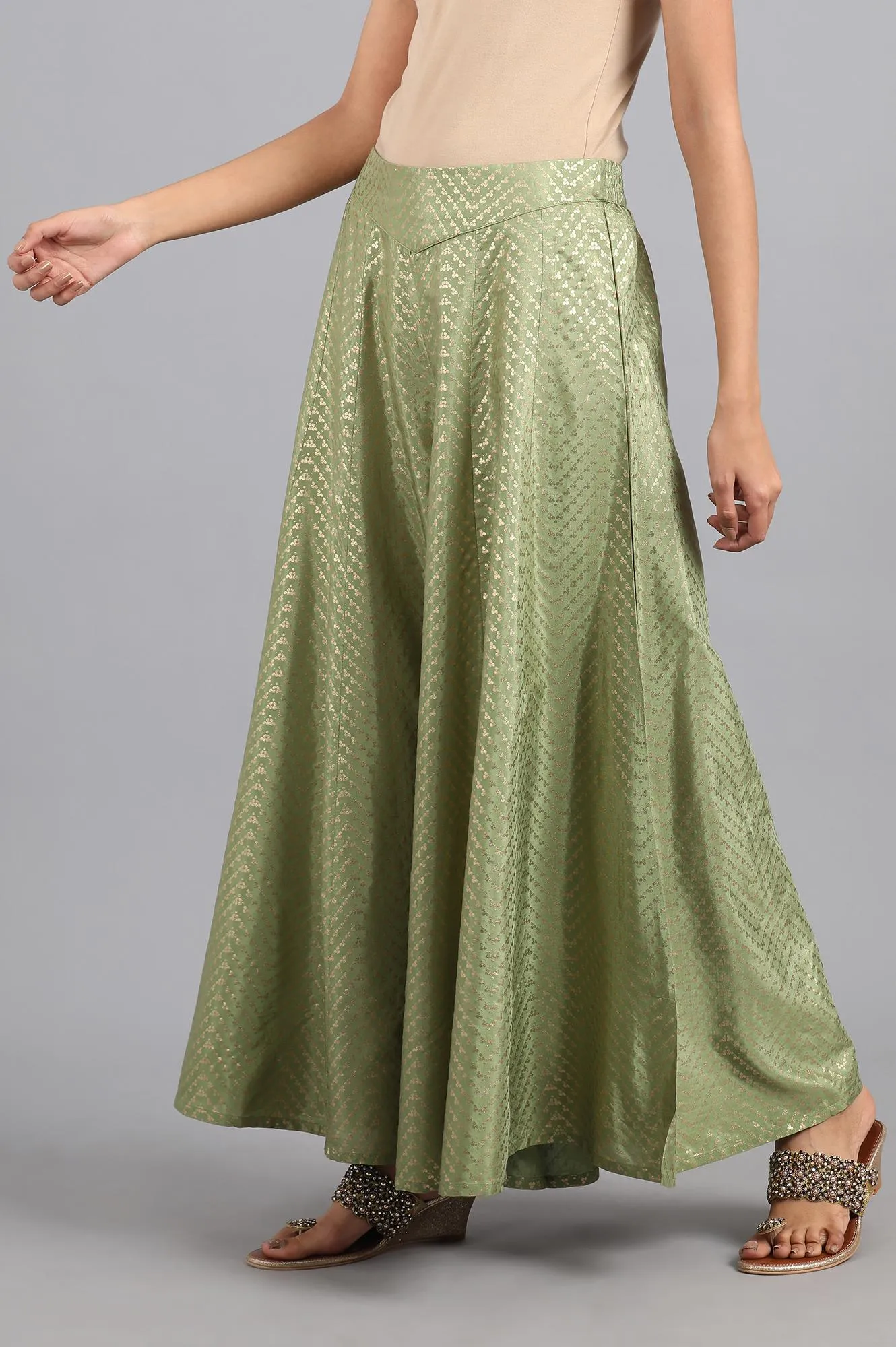 Green Printed Flared Culottes