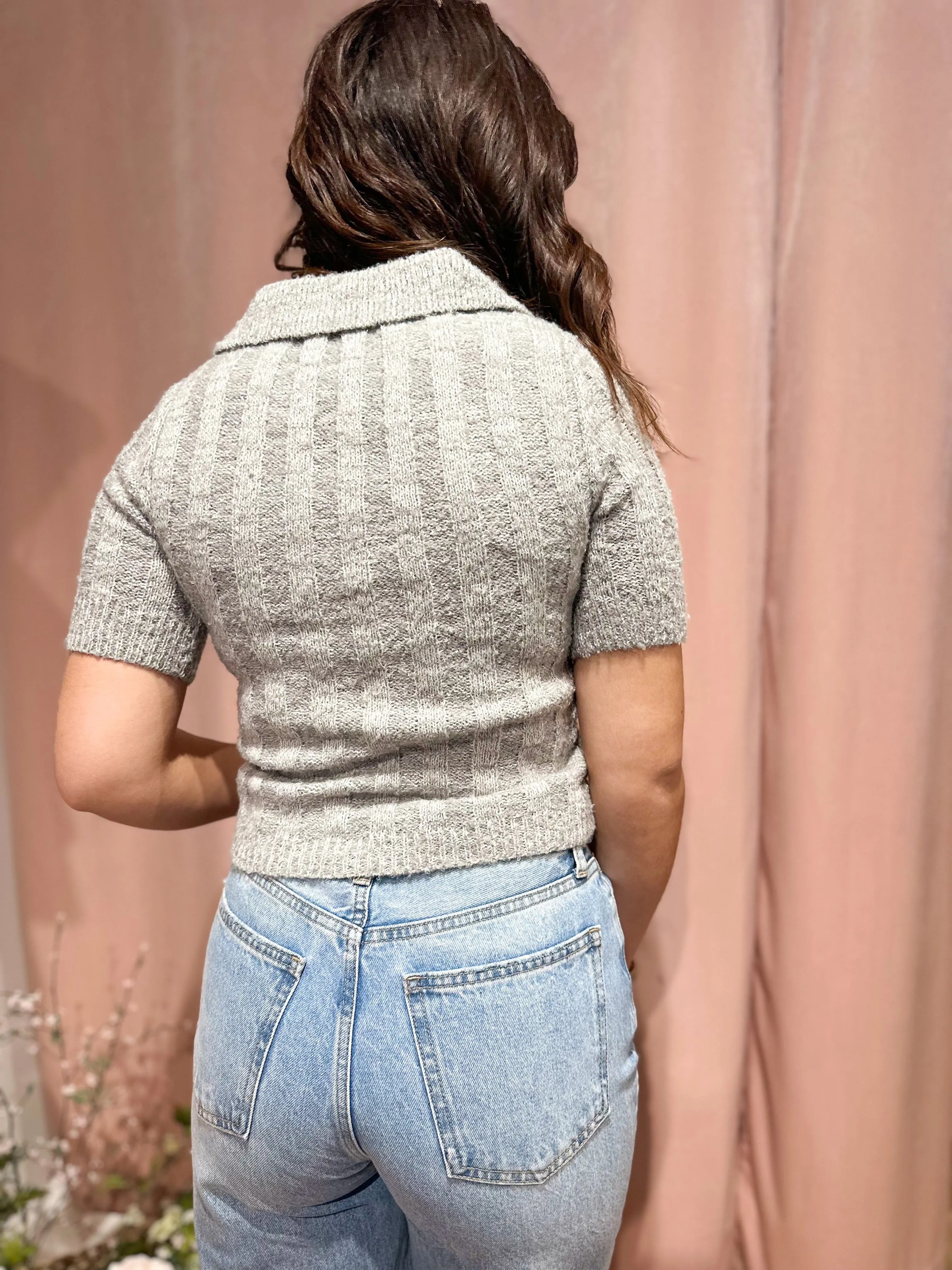 Grey Collared Knit Top