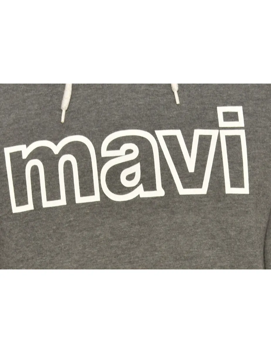 Grey Printed Hoodie - M