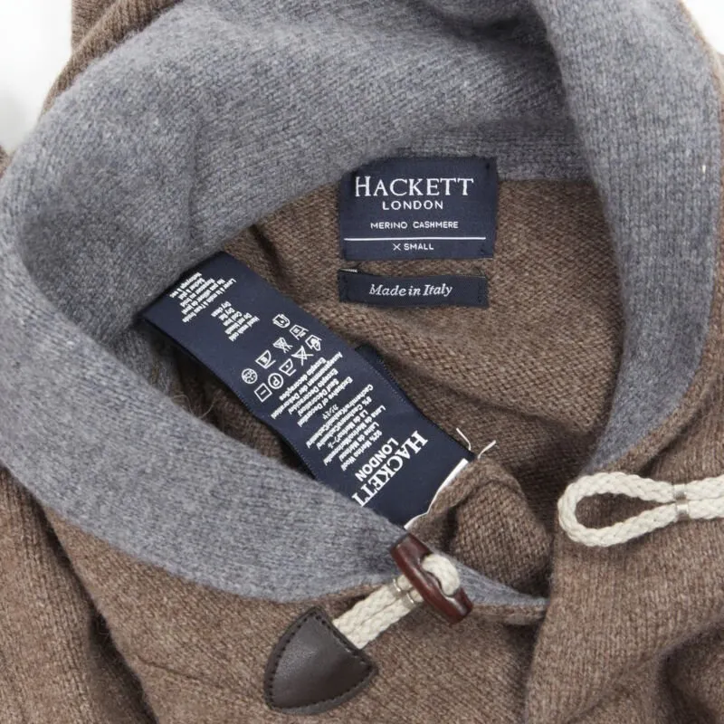 HACKETT Merino Cashmere brown grey shawl collar toggle pullover sweater XS