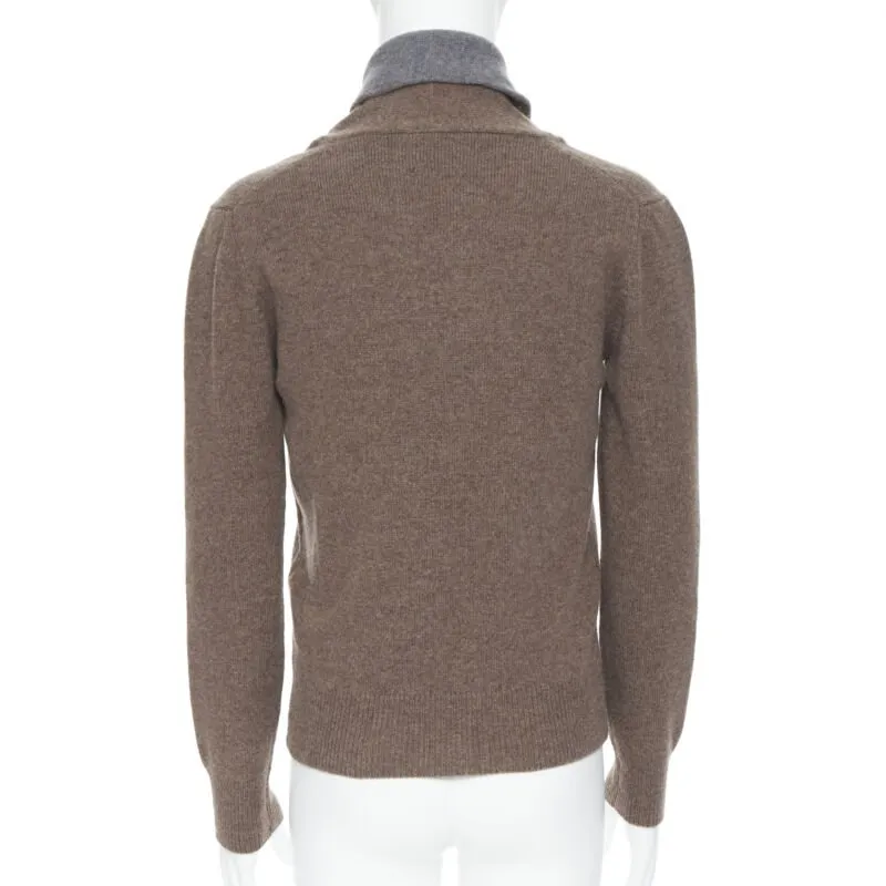 HACKETT Merino Cashmere brown grey shawl collar toggle pullover sweater XS