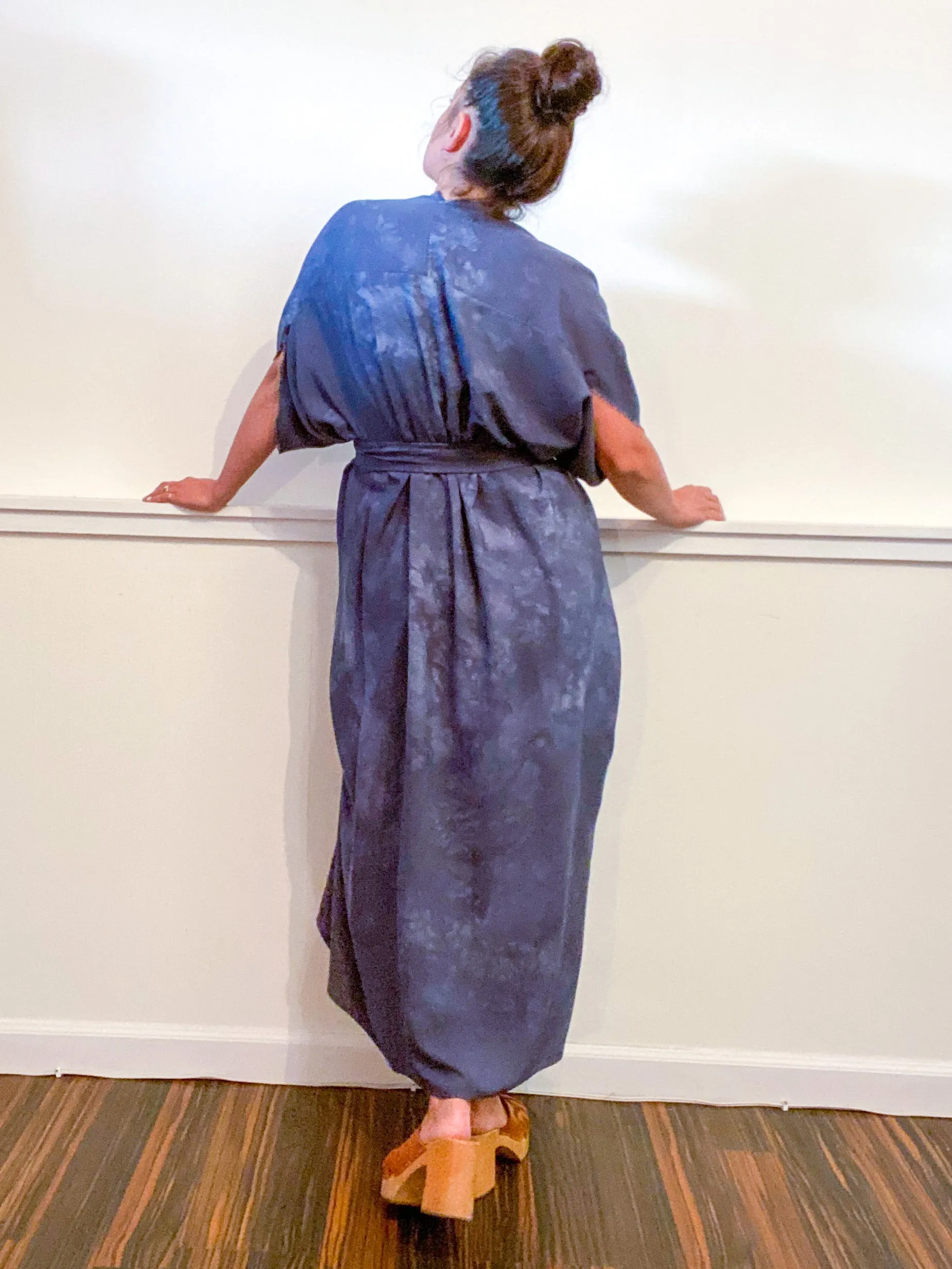 Hand-Dyed High Low Kimono Almost Solid Grey