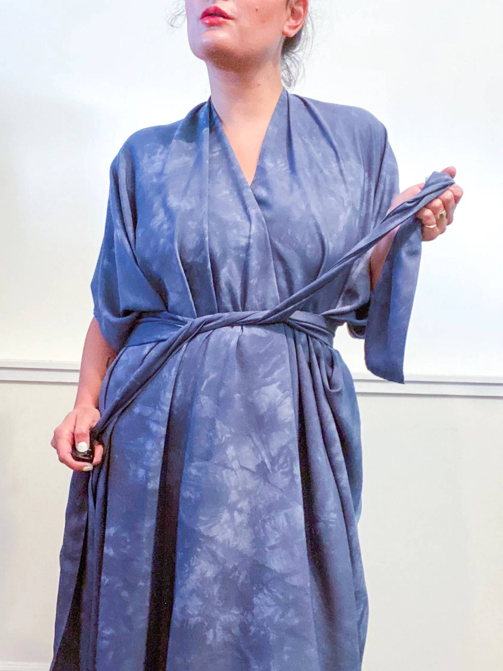 Hand-Dyed High Low Kimono Almost Solid Grey