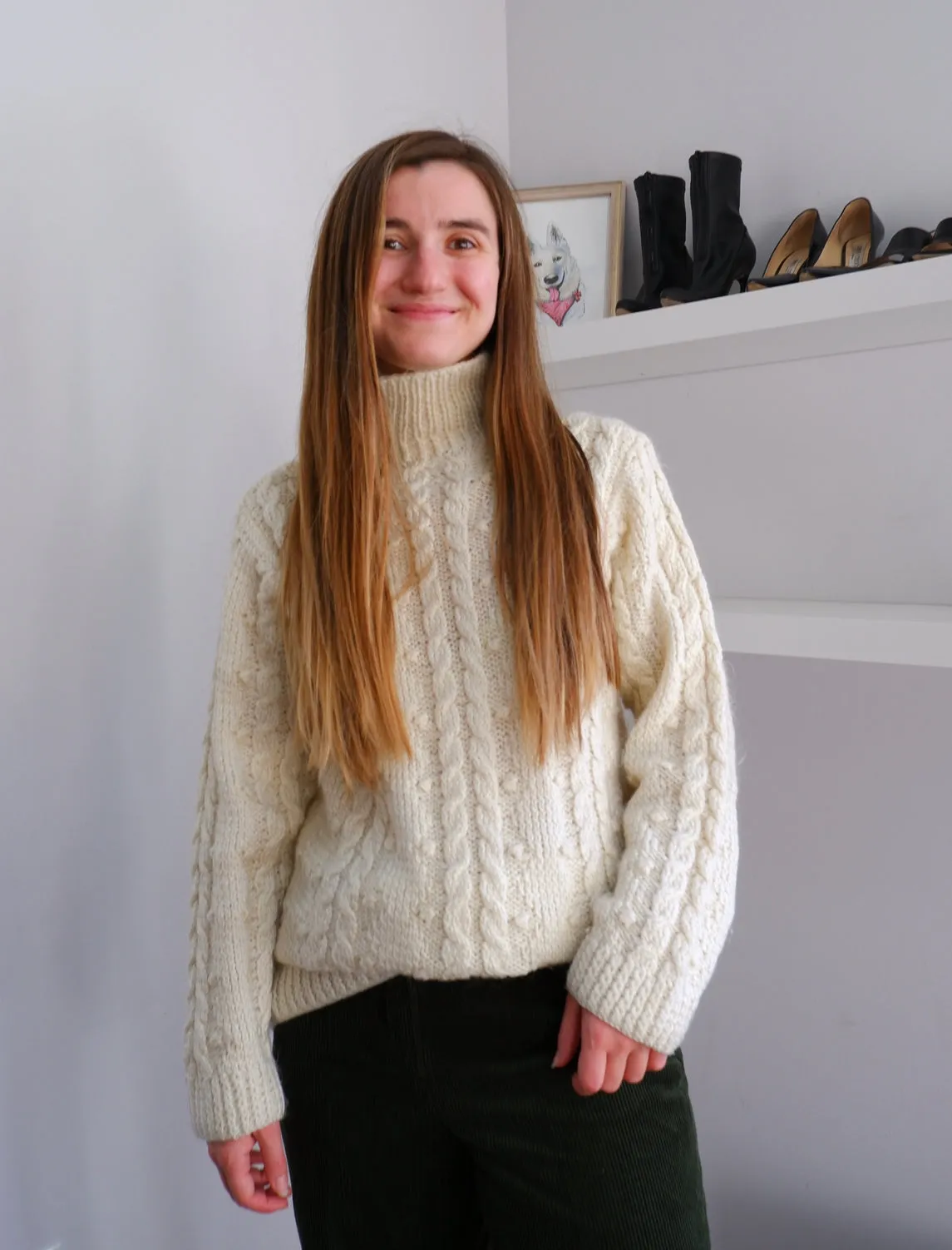 Handmade Cream Loose-Knit Turtleneck - M