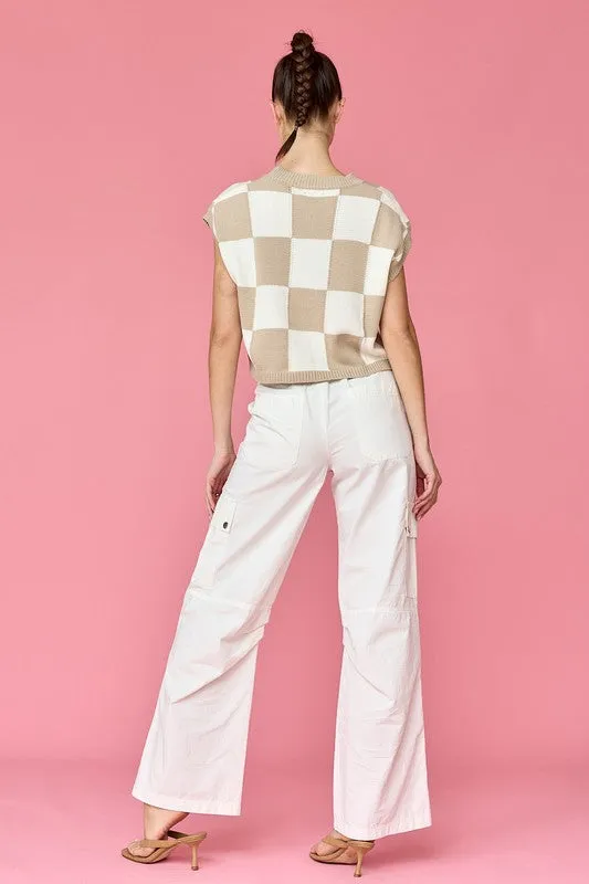 Hannah Loose Fit Checker Knit Top Taupe