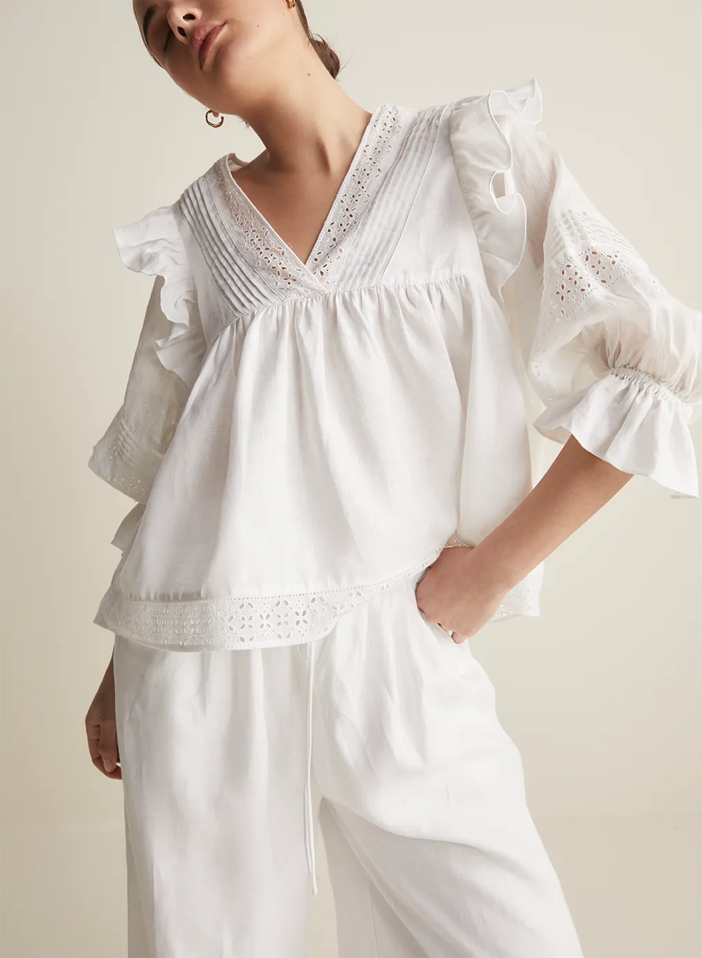 Hari Linen Ramie Smock Top | Optical White