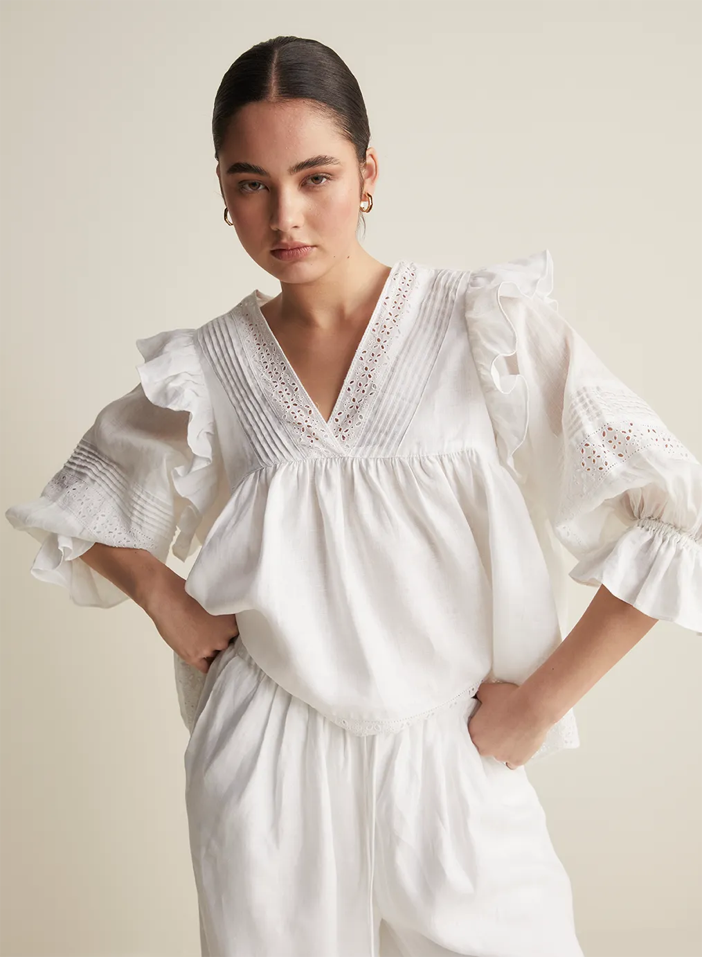 Hari Linen Ramie Smock Top | Optical White
