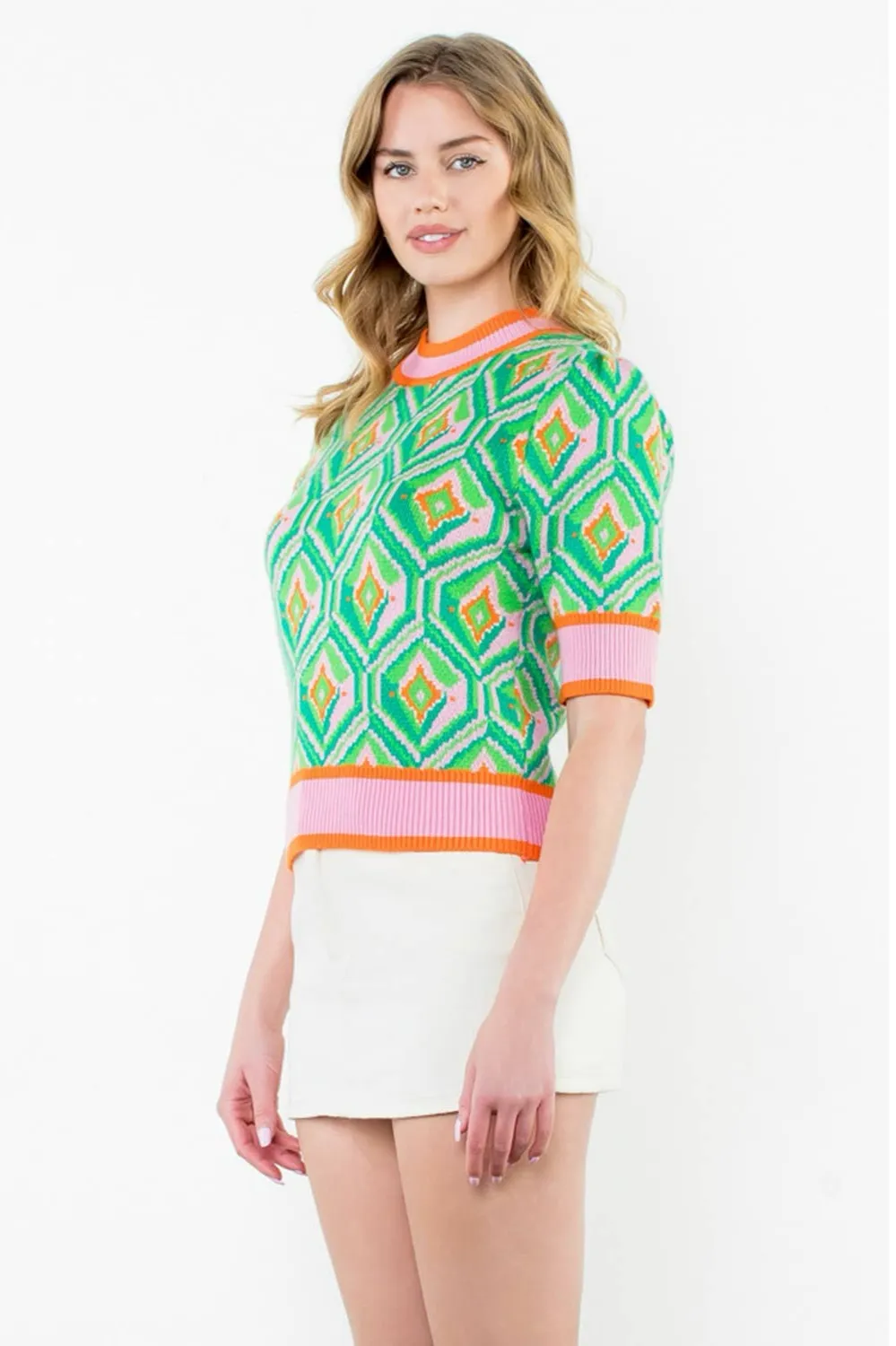 Harley Short Sleeve Pattern Knit Top: THML
