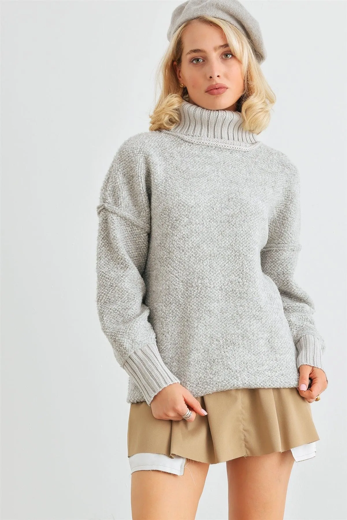 Heather Grey Knit Turtle Neck Long Sleeve Sweater /2-2-3