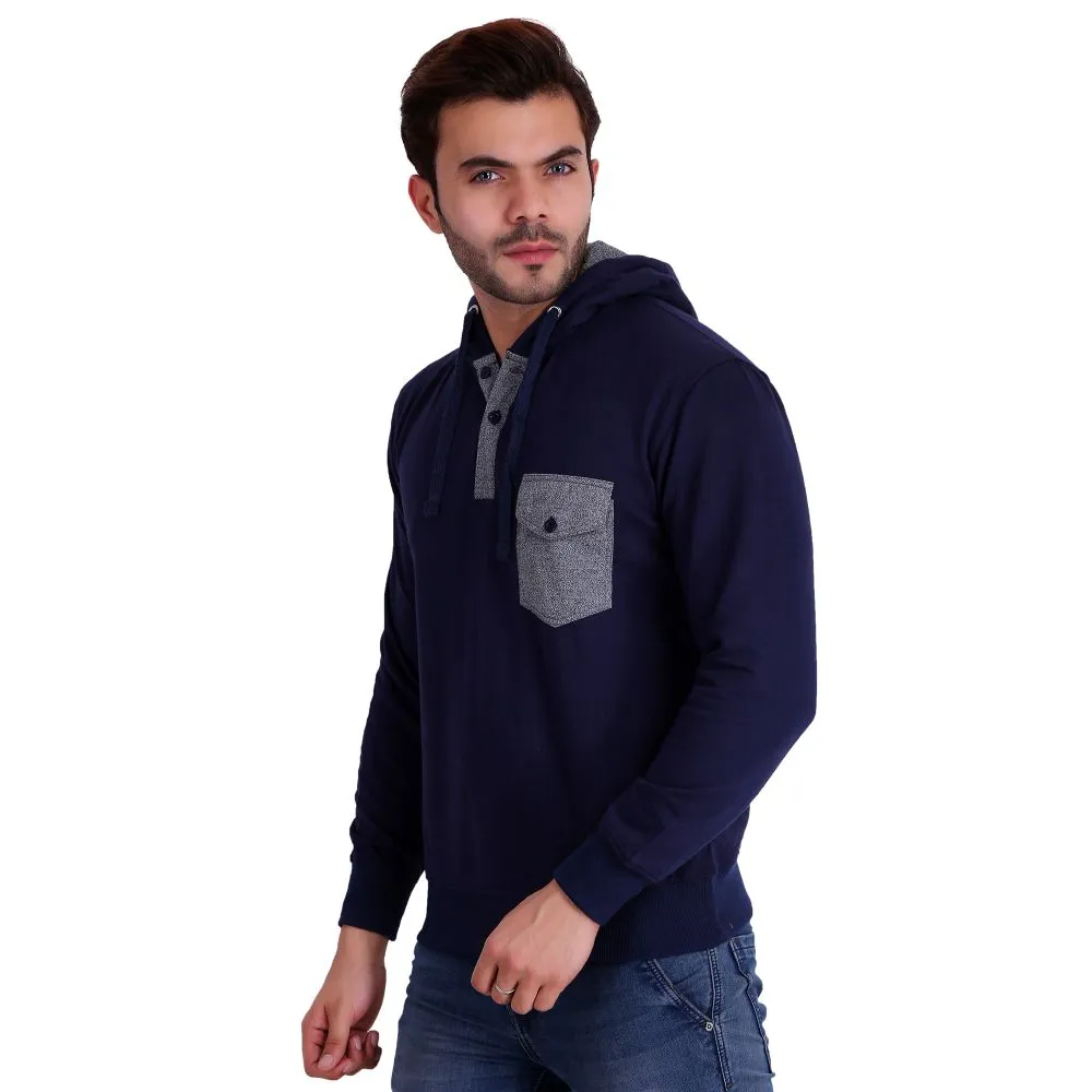 HiFlyers Full Sleeve Solid Men Sweatshirt - Dark Blue