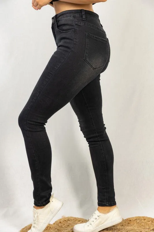 High Rise Black Skinny Denim Jeans - White Birch Final Sale