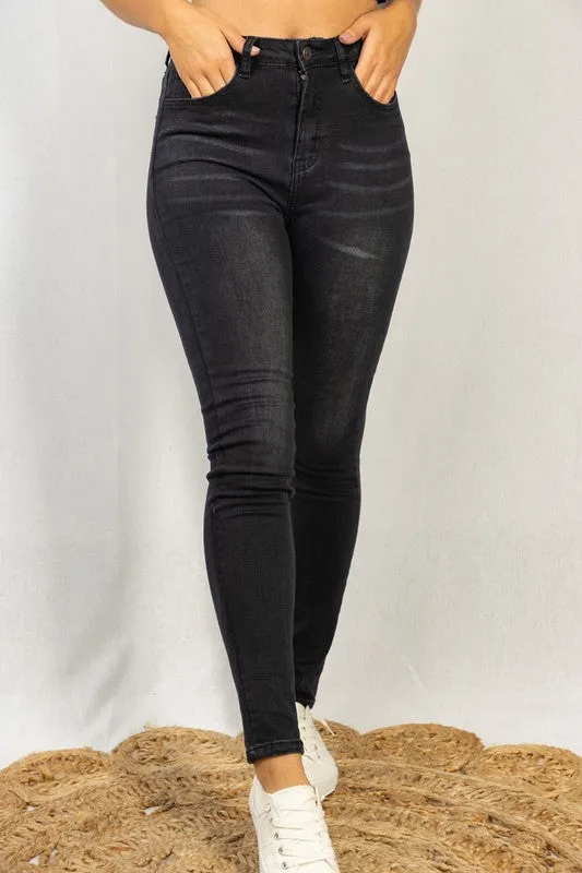 High Rise Black Skinny Denim Jeans - White Birch Final Sale