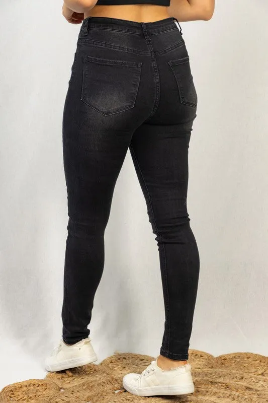 High Rise Black Skinny Denim Jeans - White Birch Final Sale