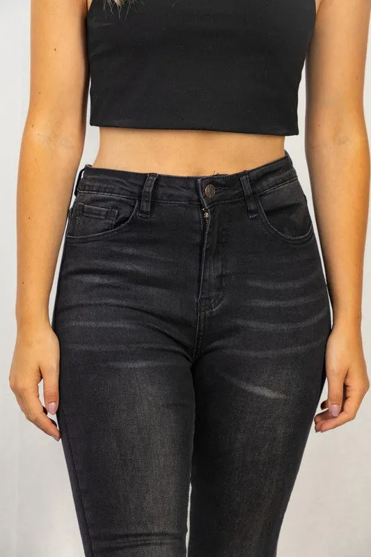 High Rise Black Skinny Denim Jeans - White Birch Final Sale